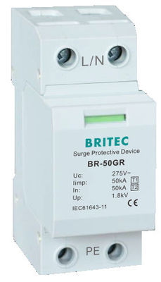 BR-50GR 1P 50kA Tipo 1 Dispositivo de proteção contra surtos AC Din Rail Pára-raios SPD