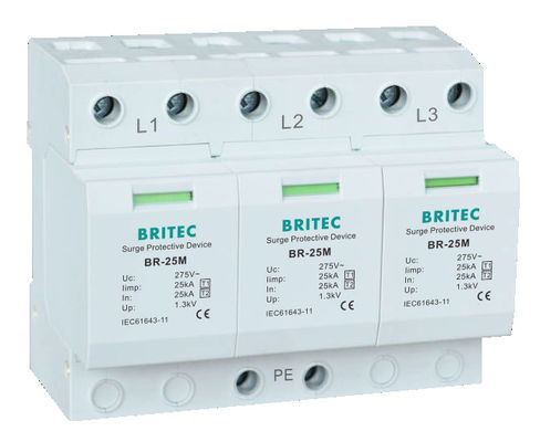 BRITEC BR-25M T1+T2 B+C 3P DIN Rail 35mm Spd T1 varistor arrester de sobretensão tipo1 3p protetor de sobretensão