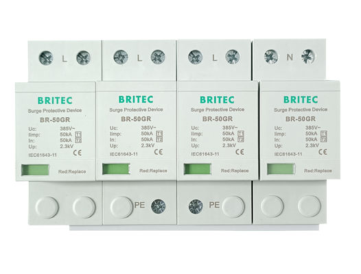 BR-50GR 4P Ac Proteção contra ondas de luz China dispositivo de proteção contra ondas de choque tipo 1 Spd spd t1 t2 arrester de ondas de choque tipo 1