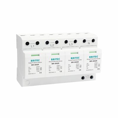 Dispositivo de proteção contra surtos tipo 1 BR-50GR 4P Dispositivo de Proteção contra Surtos 50kA Proteção contra Surtos supressor plug-in tipo 1 spd supressor de surtos Dispositivo de Proteção contra Surtos CA T1 Protetor contra surtos de energia trifásico