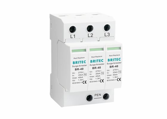 Dispositivo de Proteção contra Surtos (DPS) plugável Tipo 2 Classe II 3P 40kA IEC 61643 para Proteção contra Raios