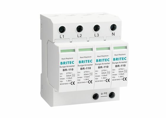 110kA SPD 4 Pólos AC Protector de Tensão Superficial de Baixa Tensão Residual