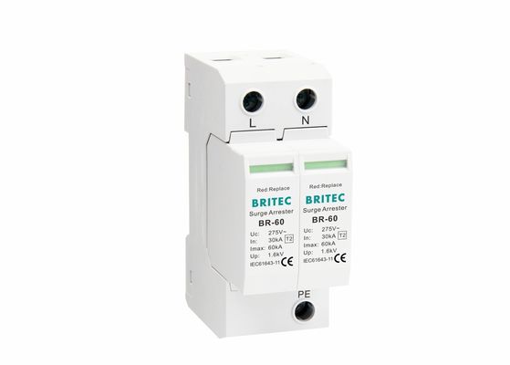 tipo de 30kA 60kA - poder 230V/400V BRITEC do SPD do dispositivo de proteção de 2 impulsos