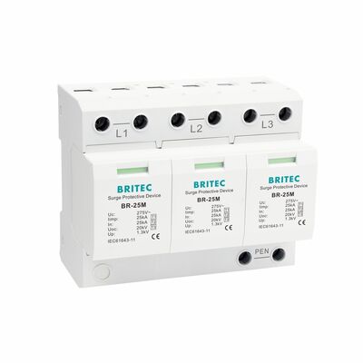 Protector contra ondas de raio de 275V com 25KA Iimp e DIN Rail Mount para proteção de energia de 3 fases