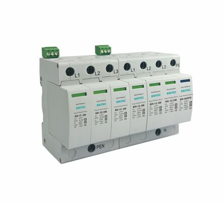 25kA DIN Rail Mount Surge Protector com caixa UL94-V0 termoplástico para proteção robusta contra sobretensões