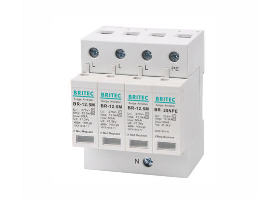 Classe compacta prendedor bonde trifásico SPDs 12.5kA do impulso de B + de C 3P + NPE