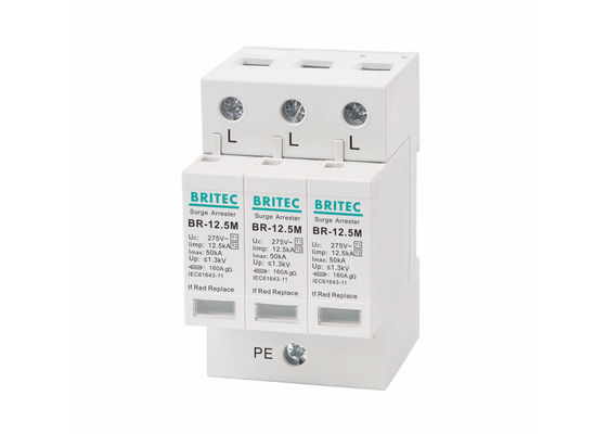 275Vac 12.5kA 3 Polos Spd para o tipo da proteção de relâmpago - 1 +2/de classe I+II