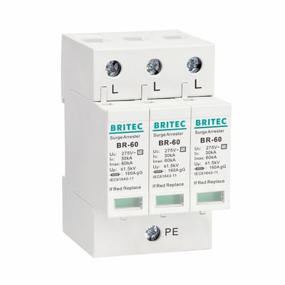 BR275-60 3P SPD 60kA CE TUV Tipo 2 Dispositivo de protecção contra sobretensões eléctricas 275v Protector contra sobretensões eléctricas