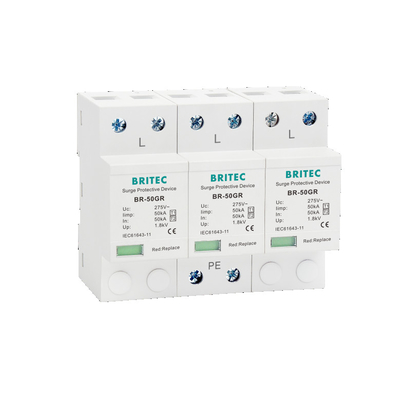 BR-50GR 4P Tipo 1 DPS 50ka Dispositivo de Proteção contra Surtos 3 Fases Dispositivo de Para-raios protetor tuv ac protetor contra surtos