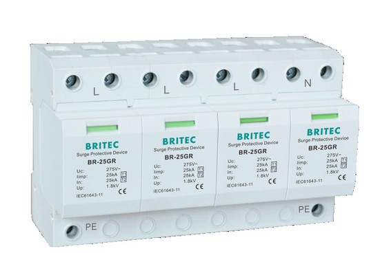 BR-25GR 1P+1 T1+T2 Surge Arrester 25KA Protetor de surtos Spd de fase única Protetor de surtos 100ka