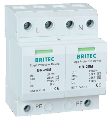 BRITEC BR-25M T1+T2 B+C 3P DIN Rail 35mm Spd T1 varistor arrester de sobretensão tipo1 3p protetor de sobretensão