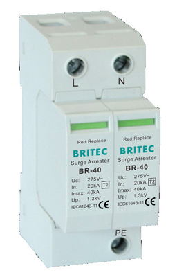 BR-40 2P 150V-440V Dispositivo de proteção contra sobretensões 20kA-200kA Spd Detentor de sobretensões de relâmpago