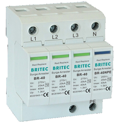 BR-40 2P 150V-440V Dispositivo de proteção contra sobretensões 20kA-200kA Spd Detentor de sobretensões de relâmpago
