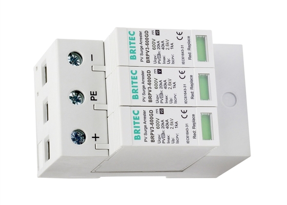 3 dispositivo de proteção solar fotovoltaico do impulso do protetor de impulso 40kA da C.C. 600V de Polos