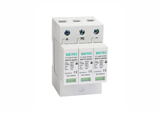 3 dispositivo de proteção solar fotovoltaico do impulso do protetor de impulso 40kA da C.C. 600V de Polos
