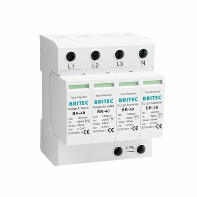 BR-40 1000 4P Tipo 2 1000V 690V 800V Três fases Alta tensão Protector de sobretensão AC SPD Arrester relâmpago
