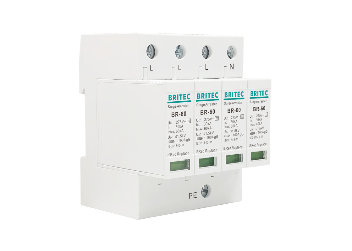 proteção da corrente elétrica de prendedor de relâmpago 60kA do impulso 4P SPD AC275V