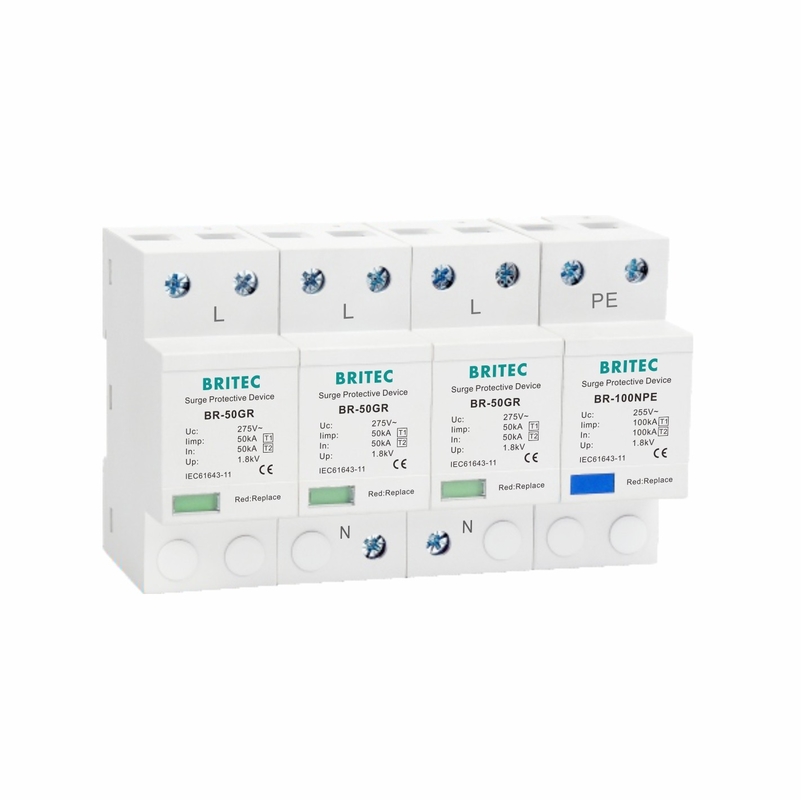 De alta energia 150V/275V/320V SPD do protetor de impulso do T1 50KA 3P+NPE da classe I