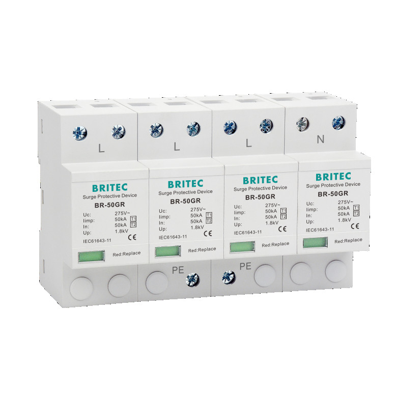 BR-50GR 4P Tipo 1 DPS 50ka Dispositivo de Proteção contra Surtos 3 Fases Dispositivo de Para-raios protetor tuv ac protetor contra surtos