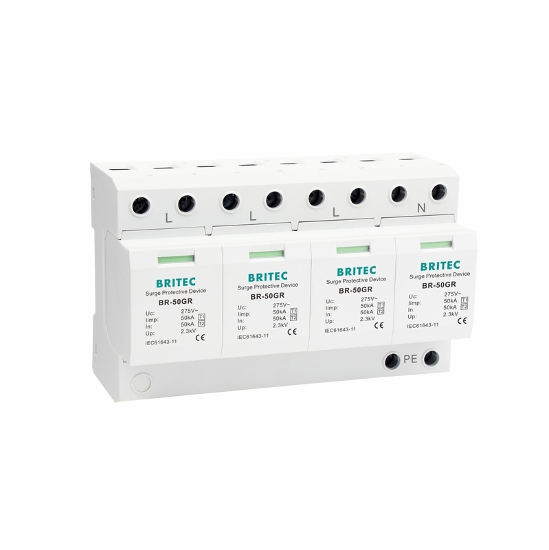 BR-50GR 4P Proteção contra ondas de luz China Tipo 1 Dispositivo de proteção contra ondas de luz Spd Filtro de ondas de luz spd t1 t2