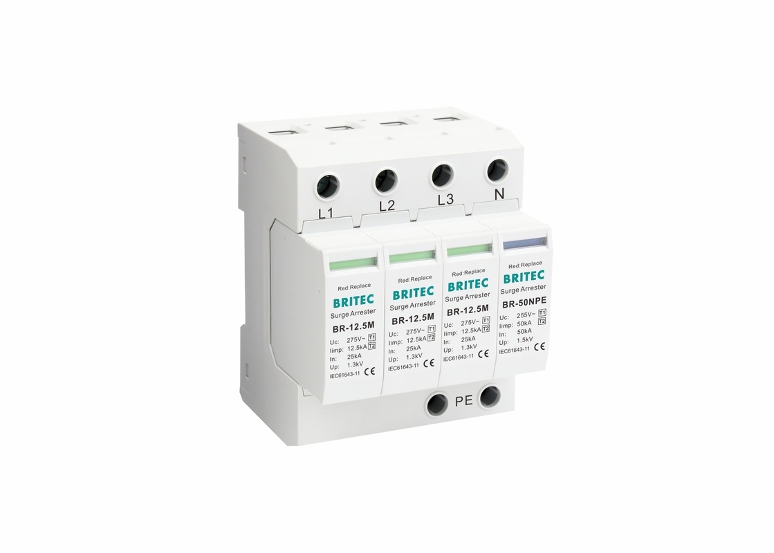 12.5kA Classe B + C Normas IEC de Três Fases Proteção contra Raios Proteção contra Correntes