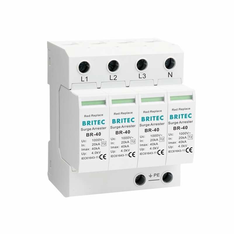 BR-40 1000 4P Tipo 2 1000V 690V 800V Três fases Alta tensão Protector de sobretensão AC SPD Arrester relâmpago