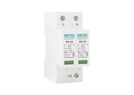 Tipo do prendedor de relâmpago 40kA da baixa tensão do sistema do TN 2P - dispositivo de proteção de 2 impulsos