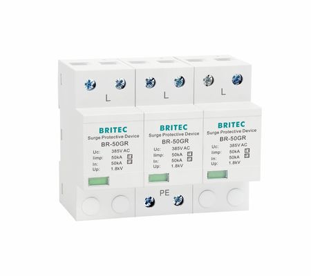 Dispositivo de Proteção contra Surtos BRITEC 50kA Aprovado TUV/CE/ROHS com Supressor de Descarga Atmosférica de Forma de Onda 10/350 SPD