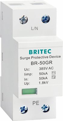 Dispositivo de Proteção contra Surtos BRITEC 50kA Aprovado TUV/CE/ROHS com Supressor de Descarga Atmosférica de Forma de Onda 10/350 SPD