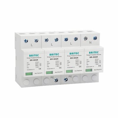 SPD 50KA Tipo 1 Dispositivo de proteção contra sobretensões 4P 150V 275V 320V AC Lightning Arrestor