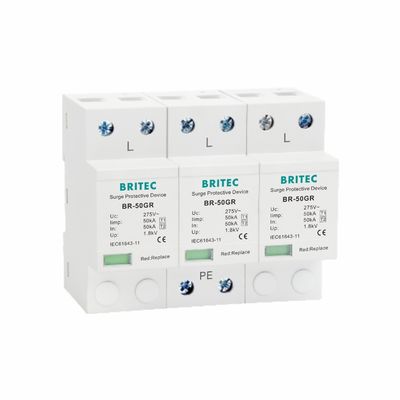 10/350μs Arrestador de sobretensão de potência Tipo 1 50KA Dispositivo de proteção contra raios Plástico