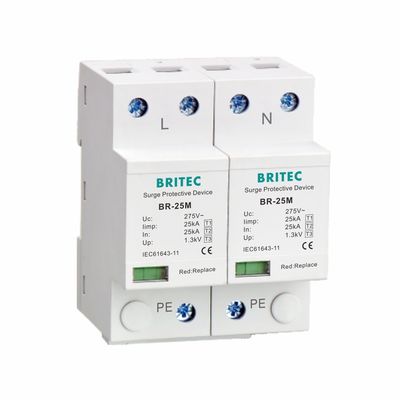 25kA tipo - 1 fase monofásica do T1 10/350us 2P do protetor de impulso 275V 1.3kV