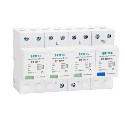 BR-50GR 3P+N Tipo 1 Dispositivo de protecção contra sobretensões Classe 1 AC SPD 50ka Thunder Lightning Arrester SPD Tipo 1 e 2