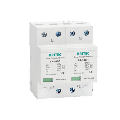BR-50GR 3P+N Tipo 1 Dispositivo de protecção contra sobretensões Classe 1 AC SPD 50ka Thunder Lightning Arrester SPD Tipo 1 e 2