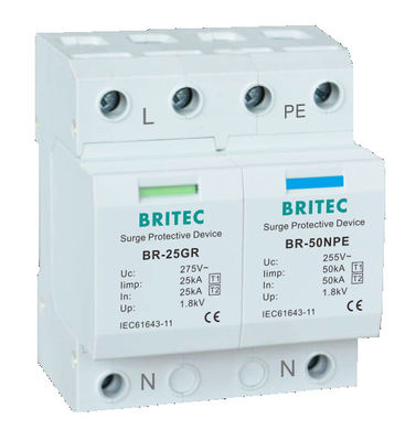 BR-25GR 1P+1 T1+T2 Surge Arrester 25KA Protetor de surtos Spd de fase única Protetor de surtos 100ka