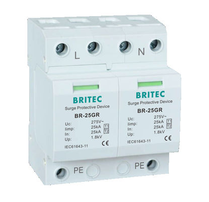 BR-25GR 1P+1 T1+T2 Surge Arrester 25KA Protetor de surtos Spd de fase única Protetor de surtos 100ka
