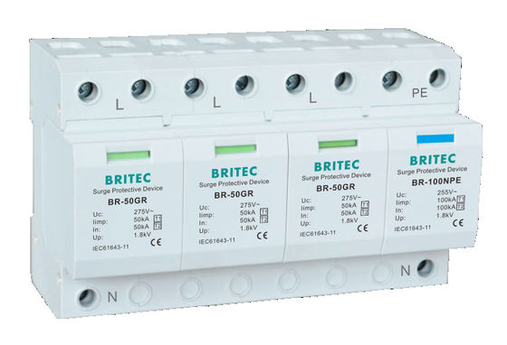 BR-50GR 1P 50kA Tipo 1 Dispositivo de proteção contra surtos AC Din Rail Pára-raios SPD