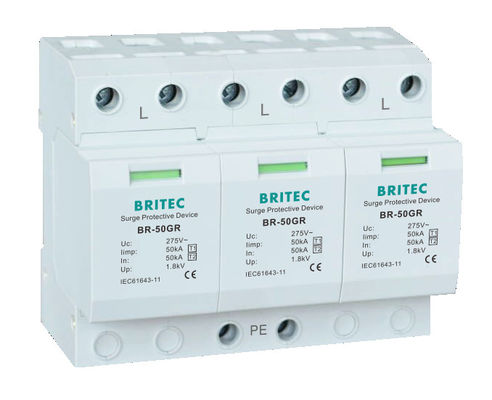 BR-50GR 1P 50kA Tipo 1 Dispositivo de proteção contra surtos AC Din Rail Pára-raios SPD