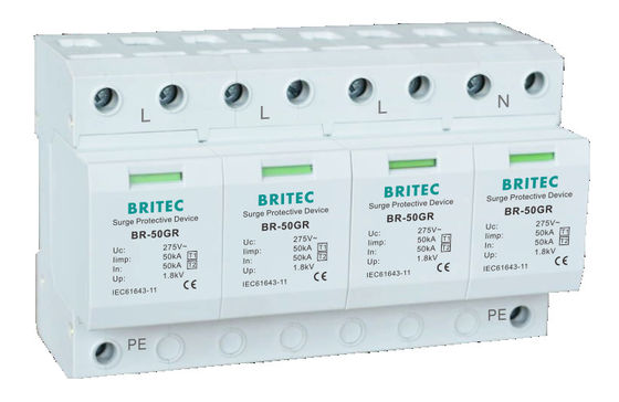 BR-50GR 1P 50kA Tipo 1 Dispositivo de proteção contra surtos AC Din Rail Pára-raios SPD