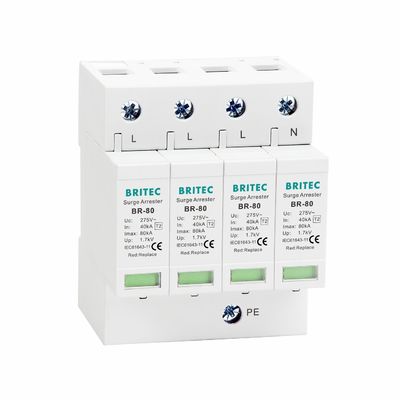 Dispositivo de Proteção contra Surtos BR-80 4P Tipo 2 SPD 80KA Protetor contra Surtos 4P para Proteção contra Raios