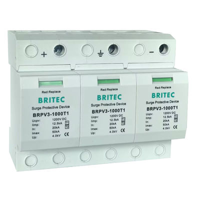 BRPV3-1000 T1 50ka DC 1000V 12.5ka Pv Surge Arrester Dispositivo de Proteção contra Surge Solar T1 T2 Dc SPDs fotovoltaicos