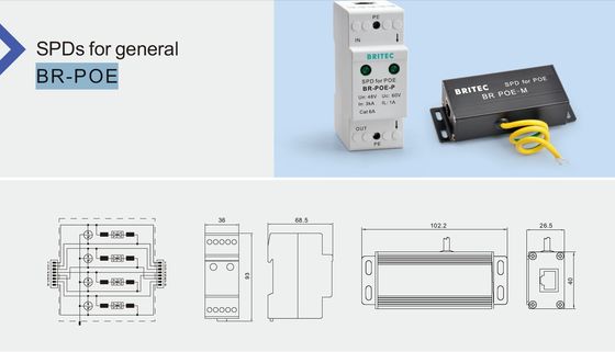 BR-POE-M Conexão Ethernet Proteção contra sobretensões RJ45 Poe Proteção contra sobretensões Ethernet Rede de relâmpagos POE Gigabit 1000mbps Rj45 Ethernet Proteção contra sobretensões externos Rede industrial saída Casa de metal