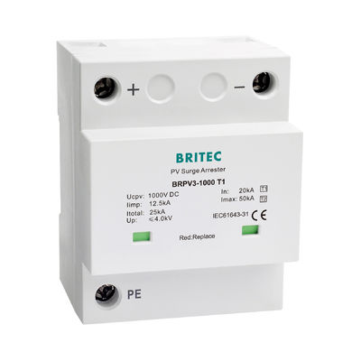 BRPV3-1000-5 T1 50kA DC 1000V 5kA Tipo 1+2 Protetor de sobretensão fotovoltaica Retentor de sobretensão solar Dispositivo de protecção contra sobretensão t1 t2 dc SPD SPD fotovoltaicos