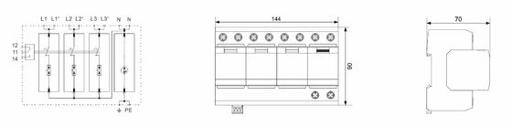 Dispositivo de proteção contra sobretensões de classe B de 50kA T1 de material termoplástico IP20