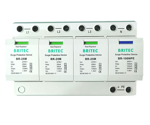 BRITEC BR-25M 3+1 Dispositivo de protecção contra sobretensões de tipo 1 com módulo de 25kA Iimp