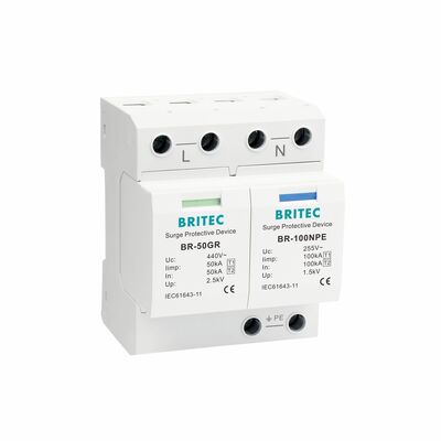 BR-50GR 3 + 1 OEM ODM centelha 50ka Dispositivo de proteção contra surtos de baixa tensão elétrica classe 1 pára-raios tipo 1 spd Dispositivos de proteção contra surtos tipo 1 SPD rede de distribuição elétrica de baixa tensão LV