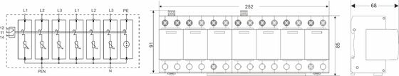 BR-25M 275 6+1 Dispositivo de protecção contra sobretensões do tipo 1+2 com protecção de 25kA e caixa UL94-V0 termoplástica