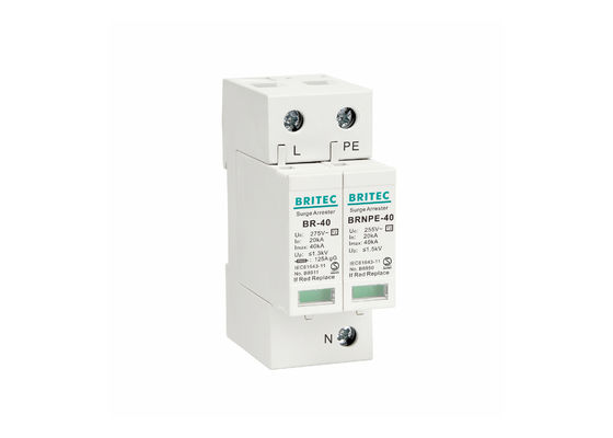 IEC 61643-11 Dispositivo de protecção contra sobretensões de tipo 2 com protecção contra raios de 40kA 1P+NPE e montagem DIN Rail