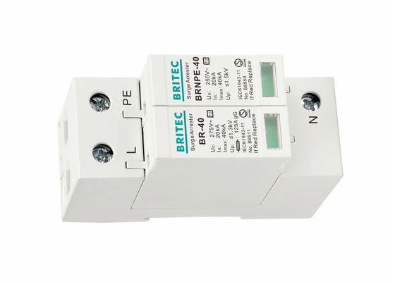 IEC 61643-11 Dispositivo de protecção contra sobretensões de tipo 2 com protecção contra raios de 40kA 1P+NPE e montagem DIN Rail