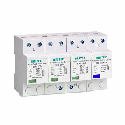 BR-25M 3P+1NPE 25kA T1+T2 Pára-raios B+C Baixa Tensão Trifásica tipo 1 AC spd